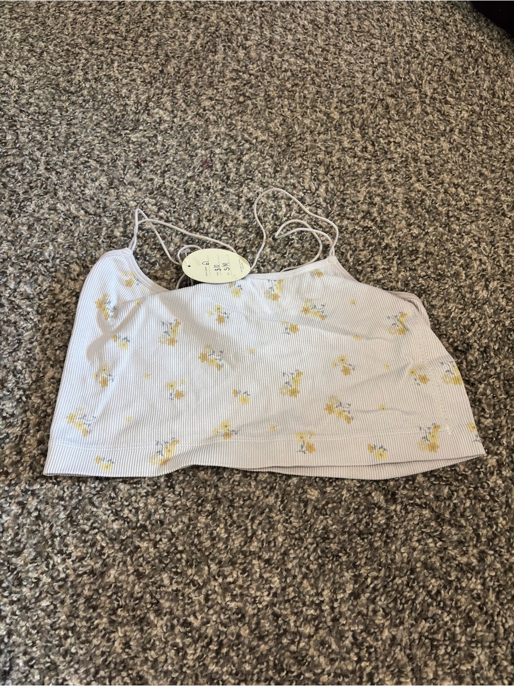 Gilly Hicks White Ribbed sport bra athleisure with Yellow Floral Print